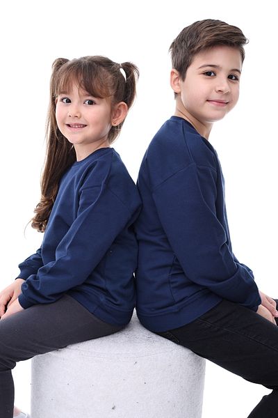 ZUZUNGA Hanorac unisex de bază pentru copii, cu gât crew, 3-10 ani, bleumarin