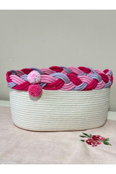 CraftNest Ecru Towel Basket / Pink Braided Bath Basket / Organizer Storage Ba...