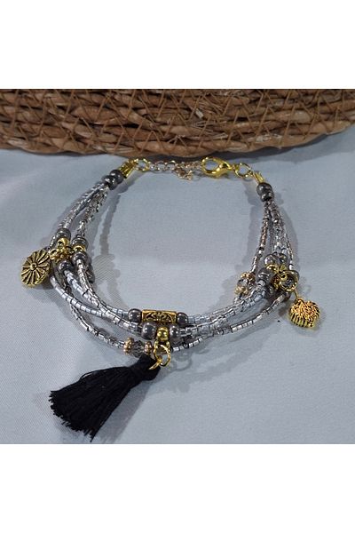 azra takı tasarım Handmade Multi, Tassel, Gray Authentic Ethnic Women's Bracelet