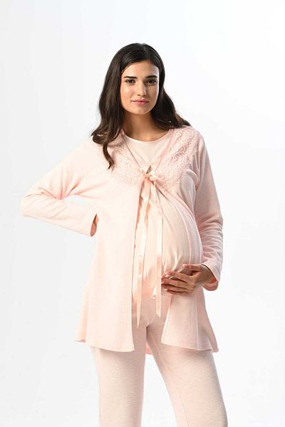 Marilyn Club Long Sleeve Maternity-Pregnancy Pajamas Set with Dressing Gown Set of 3