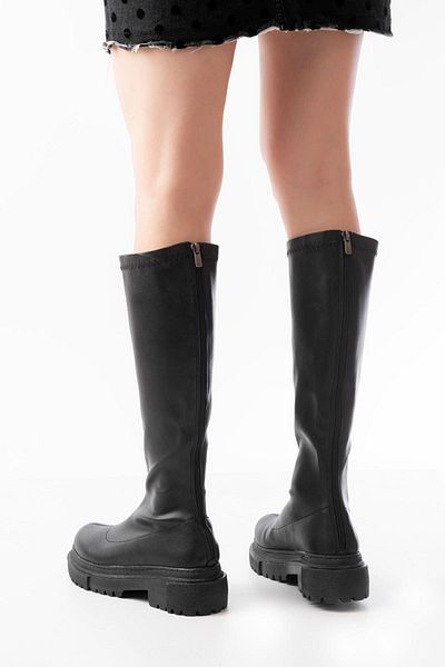 Aymood 812-301 Black Stretch Back Zipper Casual Women's Boots