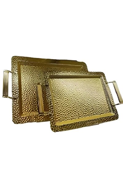 Showparty Lüks 2 Li Gold Dikdörtgen Tepsi 0156