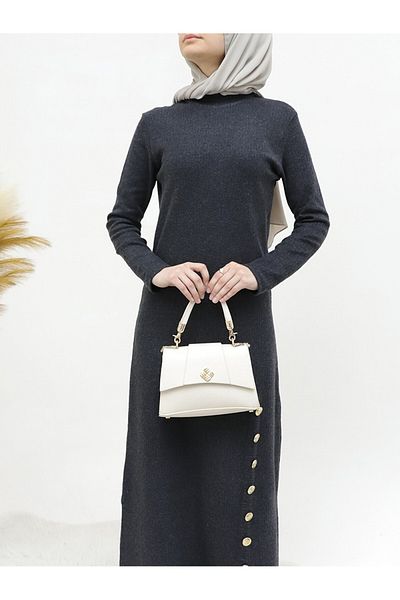 Modamorfo Kleid mit halbhohem Saum und Knopfdetail – Anthrazit