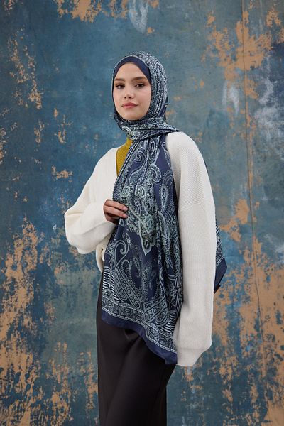 İpekhan Şal din voile indian albastru noapte - 5008-04
