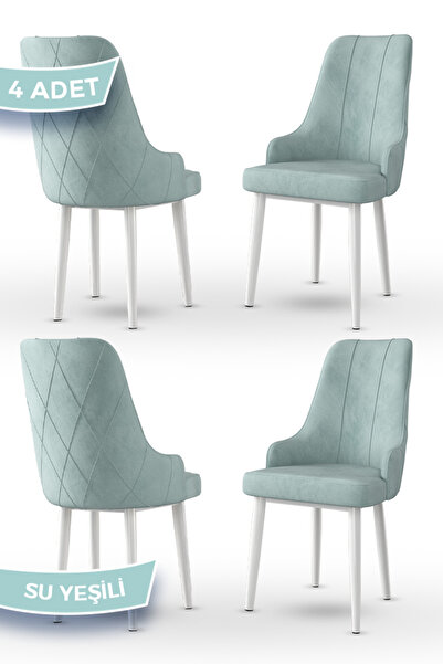 Canisa Trex Serisi 1.sınıf Babyface Kumaş 4 Adet Su Yeşili Sandalye Beyaz Met...