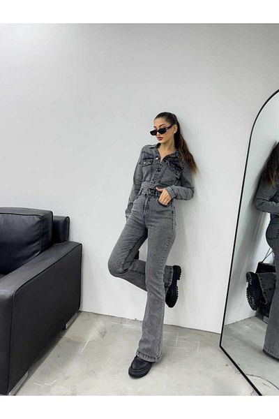 SHEVEGA Dámská džínová kombinéza Smoked Flare Leg Jacket