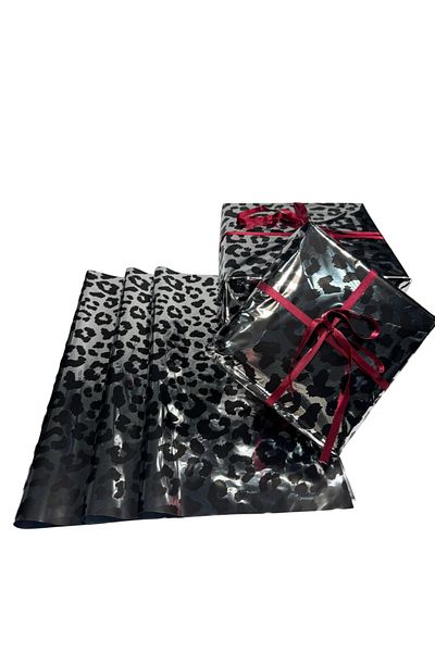 weloveis Luxury Leopard Print Black Metallized Paper - Gift Wrapping, 55X55Cm, 0.28Mic Thin - 20 Sheets