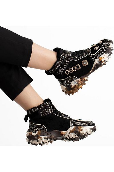 Guja 24K351 Black Velvet Stone - Cizme ortopedice pentru adidași cu design importat