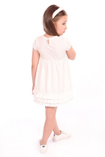 Toontoy Girl's Back Ruffle Detail Front Printed Dress