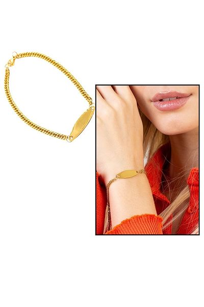 Tesbihane Gold Color Women's Bracelet with Steel Chain
