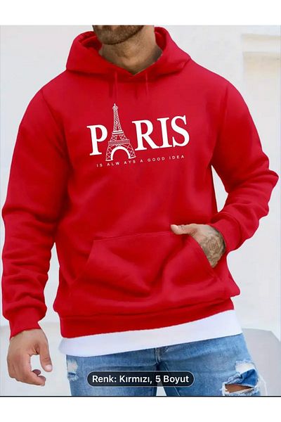 NEW TRENDY COLLECTİON Classic Graphic Printed Paris Sweatshirt Black Red Gray