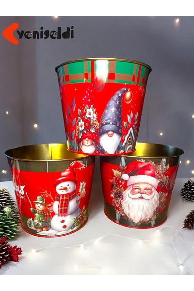 Yenigeldi (14X16X13 cm) 1 Piece Metal Christmas Corn Bucket, Ice Bucket