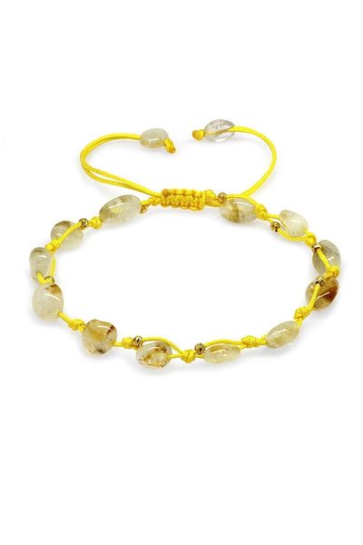 Tesbihane Macrame Braided Natural Cut Dorica Ball Detailed Citrine Natural Stone Women's Bracelet