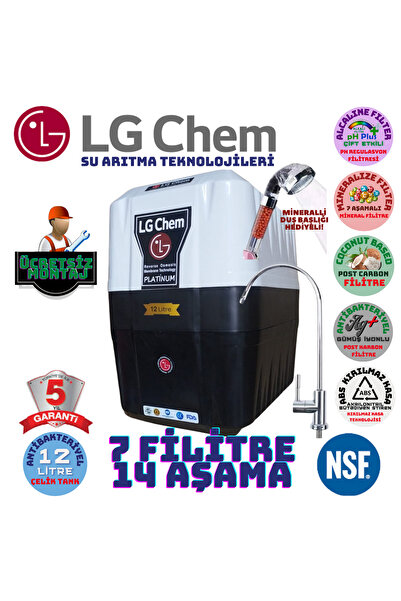 LG Chem Platinum Plus 12 Litre 7 Filitre 14 Aşama Montaj Ücretsiz Su Arıtma Cihazı Duş Başlığı Hediyeli.
