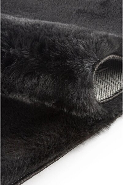 Halımax Luka Tavşan Post Siyah Yumuşak Tüylü Kaymaz Tabanlı Ekstra Yumuşak Dokulu Halı