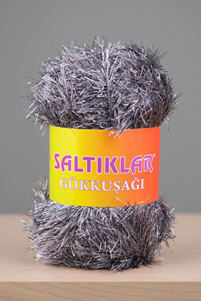 SALTIKLAR Gökküşağı Simli Yumoş Premium Simli Sakallı Ip 100gr/110m Koyu Gri-36