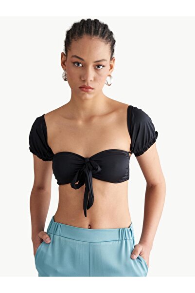RİVUS Black Bikini Top with Sleeves - Black