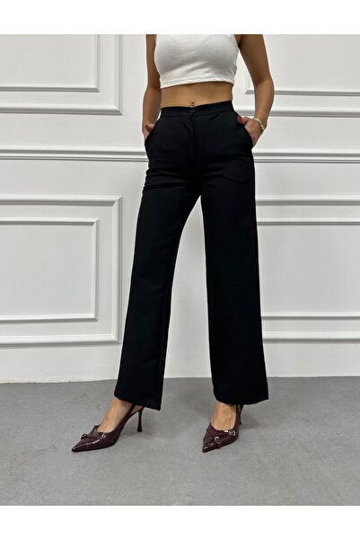 Yavuz Kapıcı Pilesiz Düğmeli Yüksek Bel Düz Palazzo Pantolon
