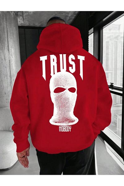 NEW TRENDY COLLECTİON Trust Back and Breast Printed Wide Cut 3 Yarn Sweatshirt
