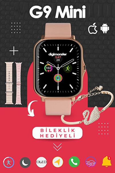 DigiMonster LEERFEI G9 Mini Amoled Kadın Akıllı Saatti 3 Kordon ve 1 Bileklik...