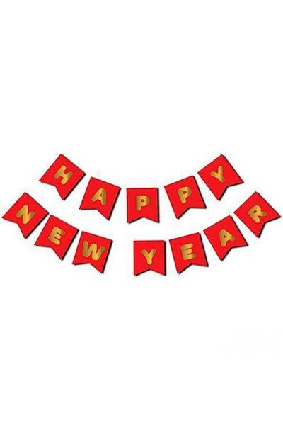Pink Party Concept New Year Happy New Year Red Gold Leaf Banner Text