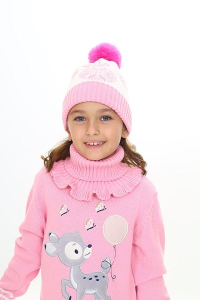 Sevimli Set de 3 piese pentru fetiță, căciulă și eșarfă cu model Balon Gazelle pe coada rochiei