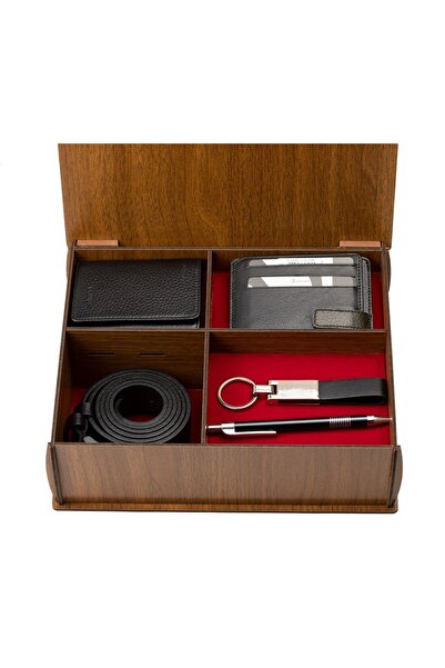 Grande مجموعة محفظة وحزام وحامل بطاقات وحزام من الجلد الطبيعي للرجال من HKY 1414