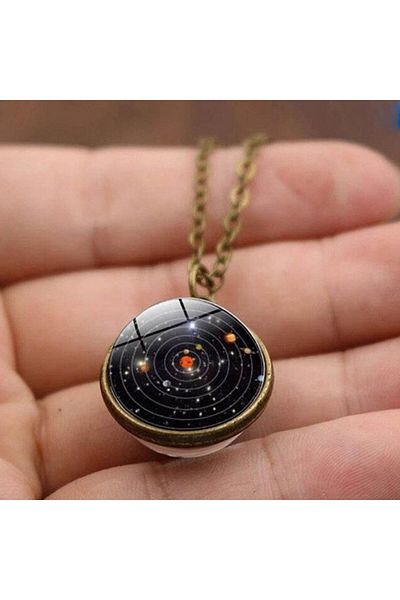 KUMİ Double Sided Unisex Men's Women's Galaxy Glass Globe Necklace-bronze