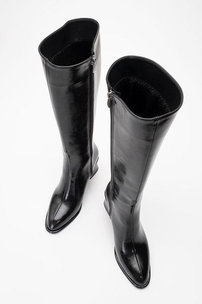 LuviShoes Γυναικείες μπότες με χοντρό τακούνι PARADİS Black Skin