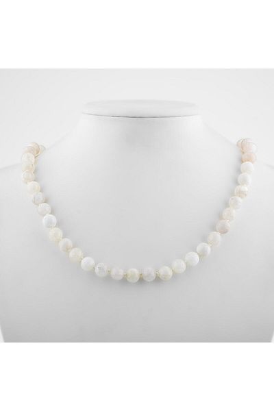 OSMANLI DOĞAL TAŞ Moon Stone 8 Mm Knotted Natural Stone Necklace