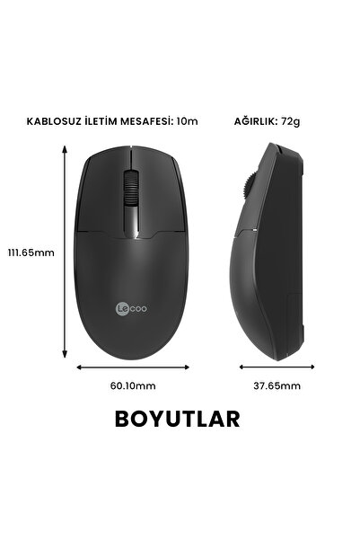 Lecoo Ws204 Kablosuz 1200dpı 3 Tuşlu Optik Mouse Siyah