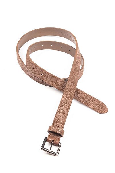 RİVUS Nickel Plated Square Metal Buckle Thin Leather Belt - Caramel