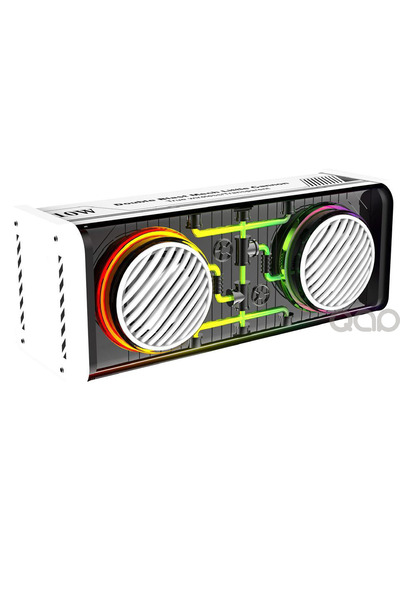 TEKNOHANE Bluetooth Hoparlör Ses Bombası Yüksek Ses Gücü Led Işık 10 Watt Beyaz-siyah