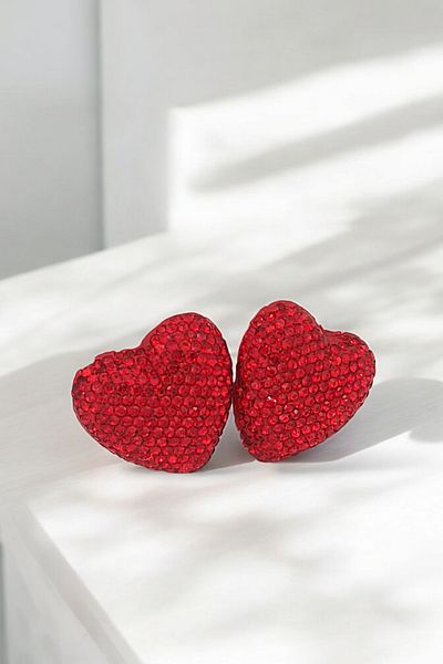 Çlk Accessories Premium Rhinestone Heart Earrings Full Rhinestone Curved Heart Earrings