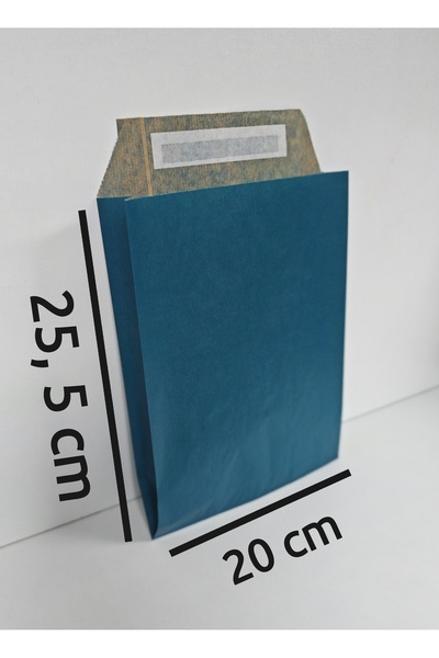 arminow Mavi Kraft Bantlı Hediye Paketi - Kağıt Hediye Poşeti - 20x25,5x6 Cm - 10 Adet - Hp059