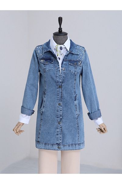 Modamorfo Blaue Jeansjacke – mit Steinstickerei und Waschung