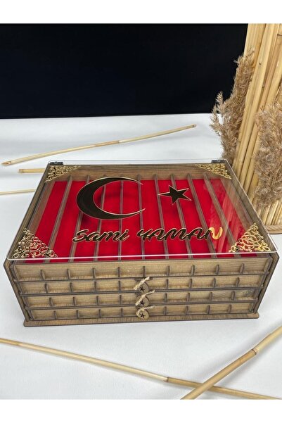Yaman Hediyelik Kişiye Özel Cam Kapaklı Ahşap Tesbih Koleksiyon Kutusu Tespih Kutusu (40 TESBİHLİK)