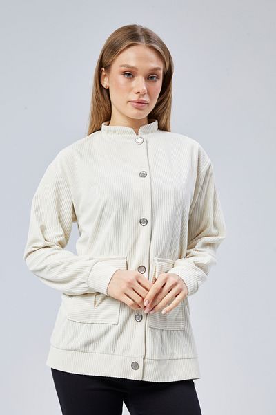 BNZ TEKSTİL Twill Velvet Fabric Double Pocket Button Sports Jacket
