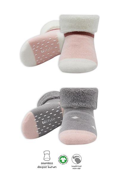 Bistyle Bistil Organic Seamless 2-Piece Polka Dot Non-Slip Towel Socket Baby Socks