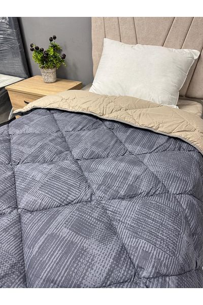 Clasy 100% Cotton Ranforce Single Quilt Double Sided Gray-Milk Brown Plain Pattern