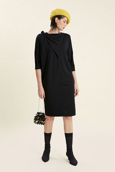 VERDA Lycra Dress with Knot Detail on the Collar