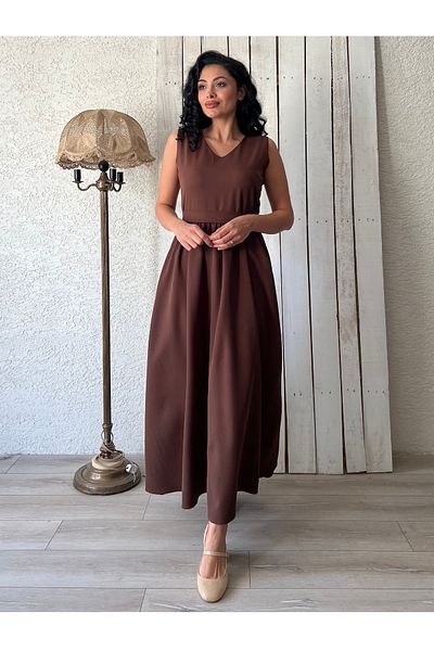 KÜÇÜĞÜM BUTİK Καφέ Crepe Gilet Φόρεμα