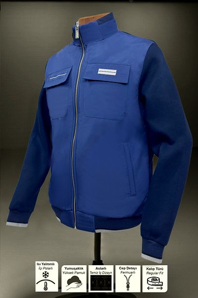 BESSA Ανδρικό χειμωνιάτικο μπουφάν Fleece Inside Parachute Fabric Λεπτομερείς τσέπες με πτερύγια Πλαϊνές τσέπες με φερμουάρ