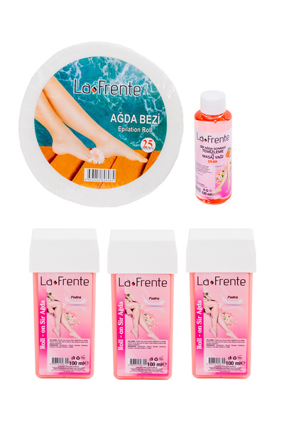 LA FRENTE Kartuş Ağda Pudralı 3 Adet Ağda Bezi 25 Mt Rulo Ağda Yağı 120 ml