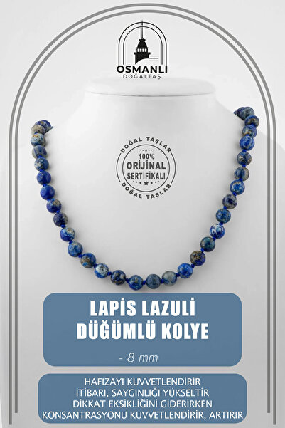 OSMANLI DOĞAL TAŞ Lapis Lazuli 8 Mm Düğümlü Doğal Taş Kolye