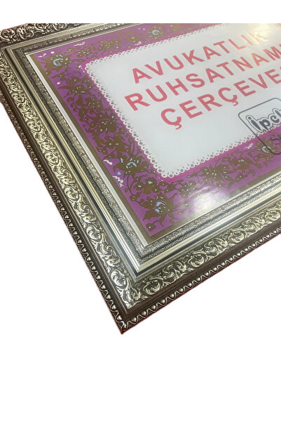 İpek Sanatsal Avukatlık Ruhsatname Çerçevesi Gümüş Varaklı - 33x48 - Hakiki Camlı Ruhsat Çerçevesi