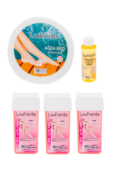 LA FRENTE Kartuş Ağda Pudralı 3 Adet Ağda Bezi 25 Mt Rulo Ağda Yağı 120 ml