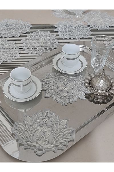 Esteks Dantel ve Tekstil Aksesuarları Decorative Guipure Lace Coffee Cocktail Presentation Napkin 6 Pieces