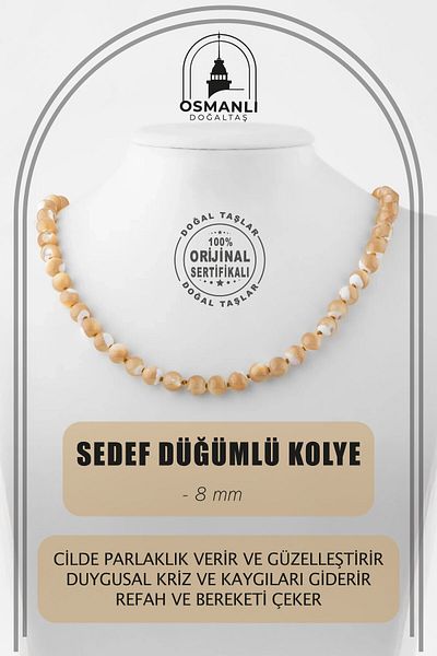 OSMANLI DOĞAL TAŞ Mother of Pearl 8 Mm Knotted Natural Stone Necklace