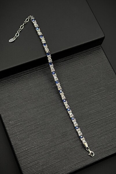 FRNCH 925 Ayar Gümüş 3MM Lacivert-Beyaz Zirkon Taşlı Erkek Bileklik FRJ12344-...